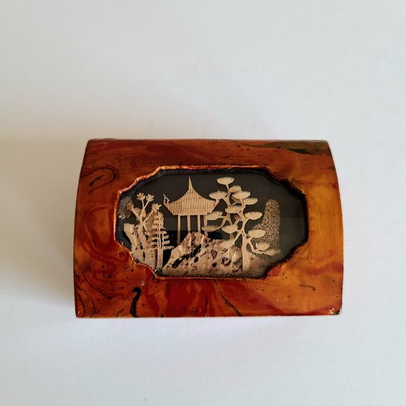 Asian carved cork and lacquer ware jewelry box - Picture 1 of 5